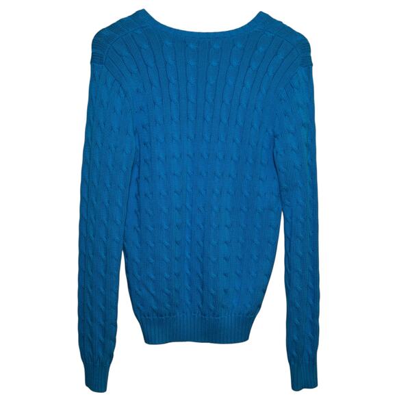 Vintage Ralph Lauren Sport Teal 100% Cotton Size Large Cable Knit V Neck Sweater - Picture 5 of 6